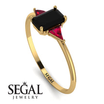 Emerald Cut Black Diamond With Triangles Ring - Remi No. 52