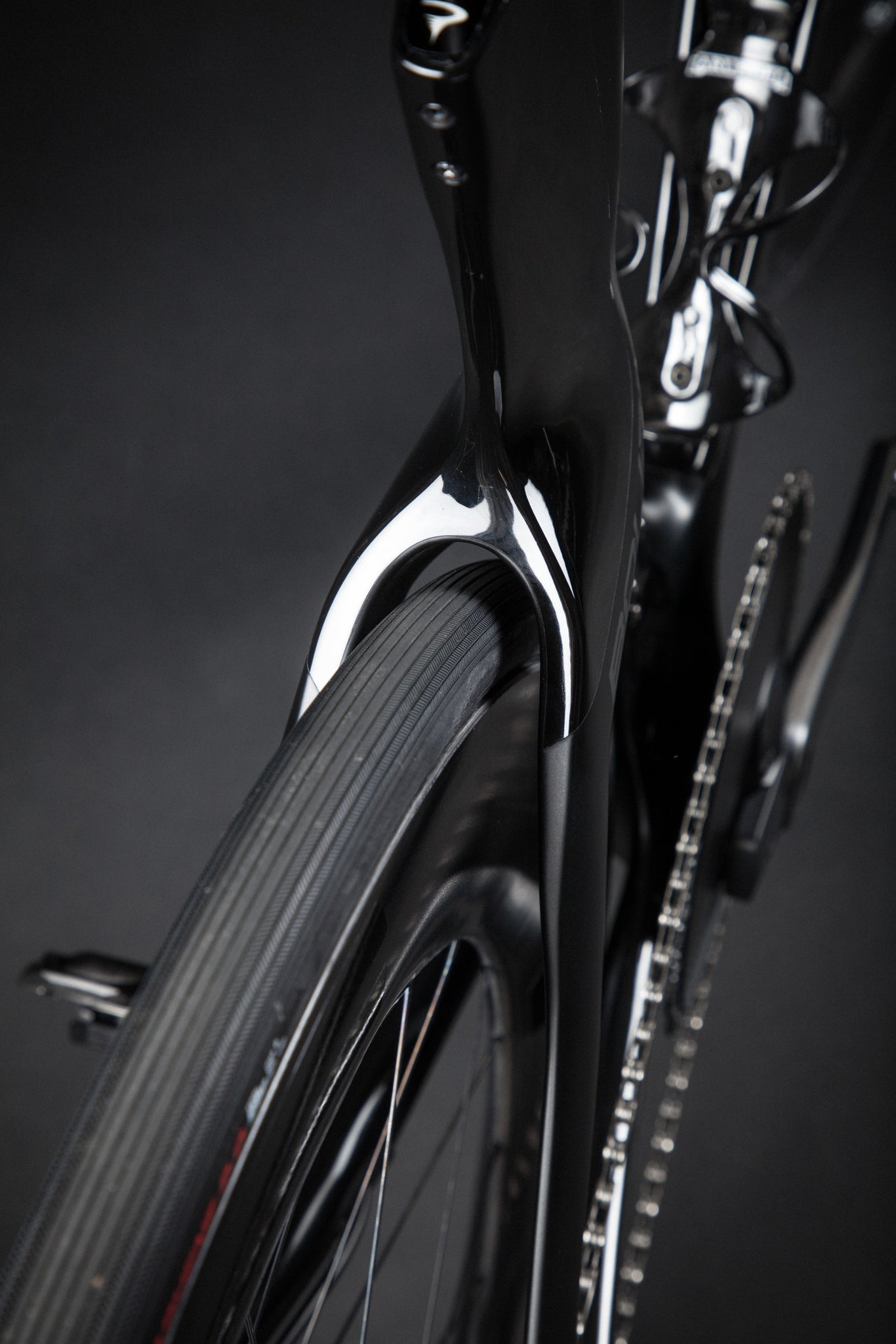 A Blacked Out Pinarello Bolide Gallery wheel rear stays