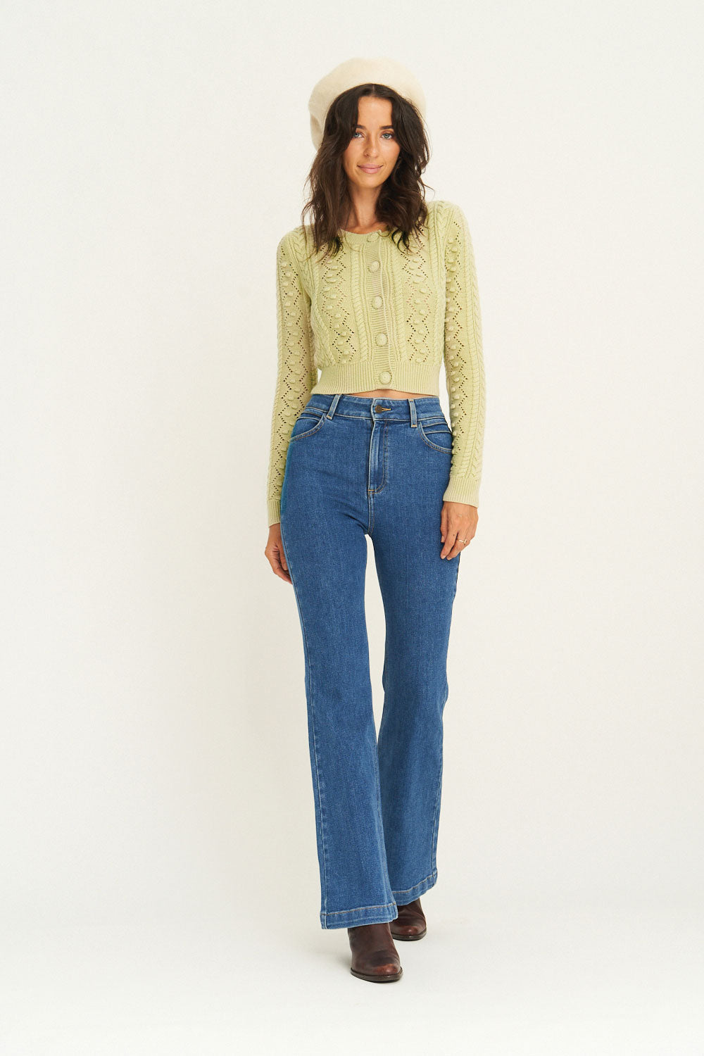 Orchid Cropped Cardigan in Matcha - Pre-loved