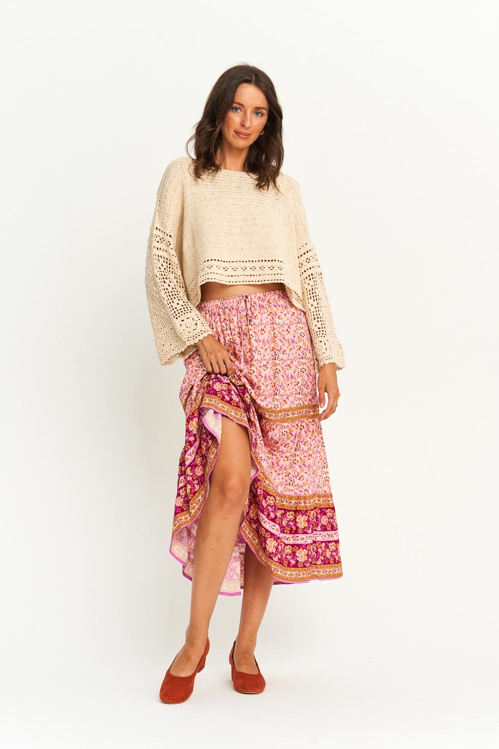 Audrey Midi Skirt in Pink Plum - Pre-loved