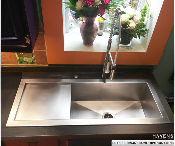 Top mount custom stainless steel drainboard sink