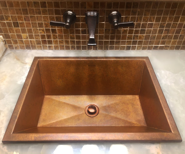 Copper bath lavatory sink top mount style.