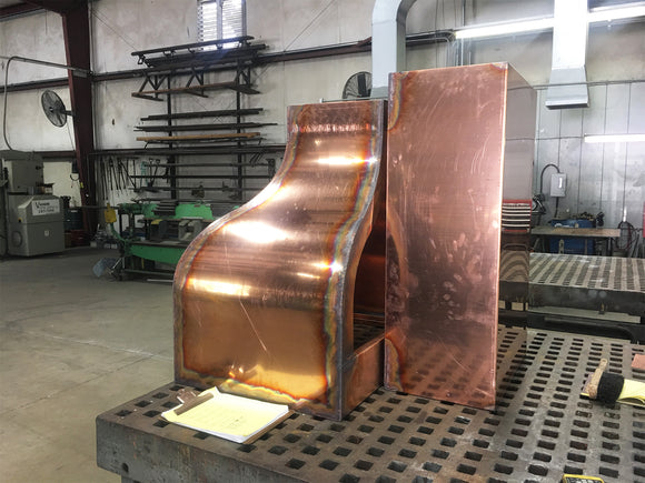 Custom copper range hood fabrication