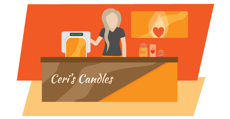 Ceri's Candles inside store with P2C terminal