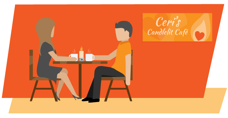 Couple sitting at cafe table