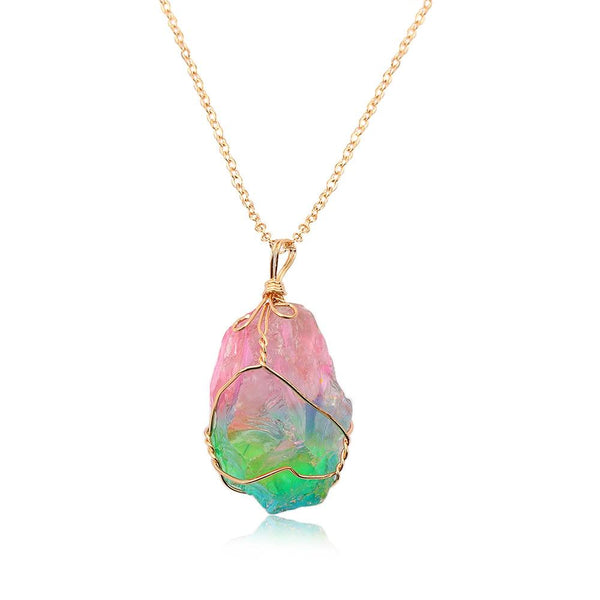 Rainbow Aura Quartz Crystal Pendulum Necklace Pendant Fashion Crystal Chakr B0M2 