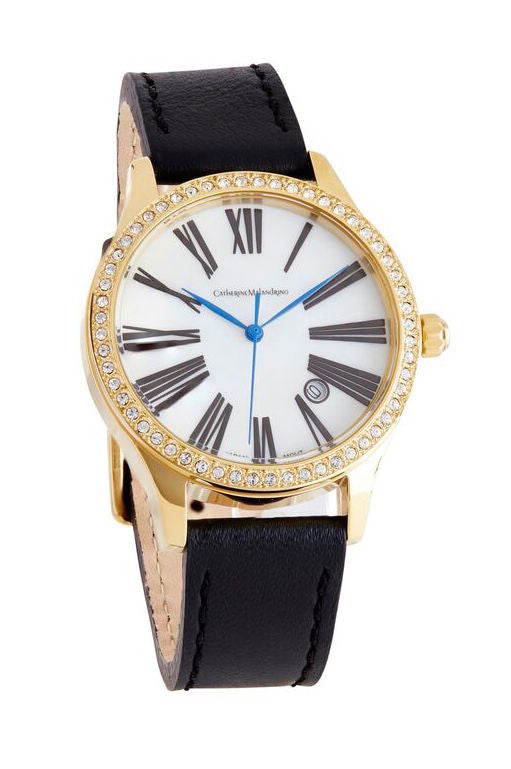 Black Leather Watch with White Face