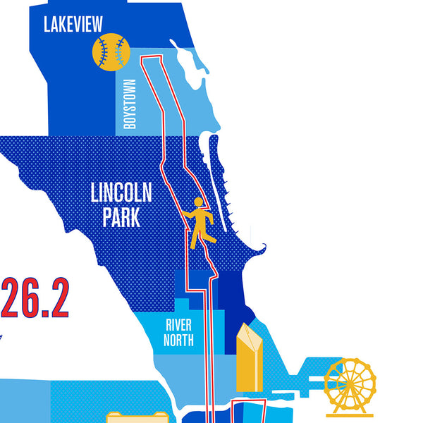 Chicago 26.2 Personalized Marathon Course Map Poster Run Ink