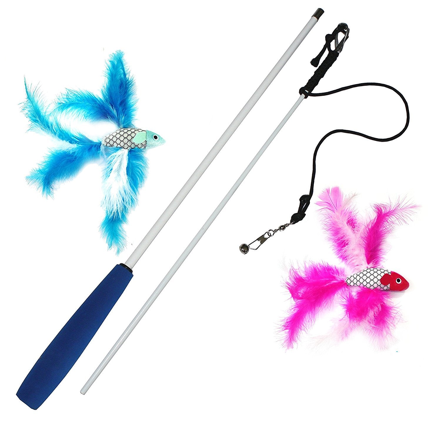 Pet Fit For Life Retractable Wand with 2 Feathers for Your Cat and Kitten Cat Toy Interactive Cat Wand 