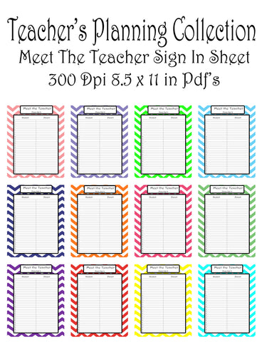 Meet The Teacher Pack-Teacher Planning Collection- 12 different Colors -Instant Download