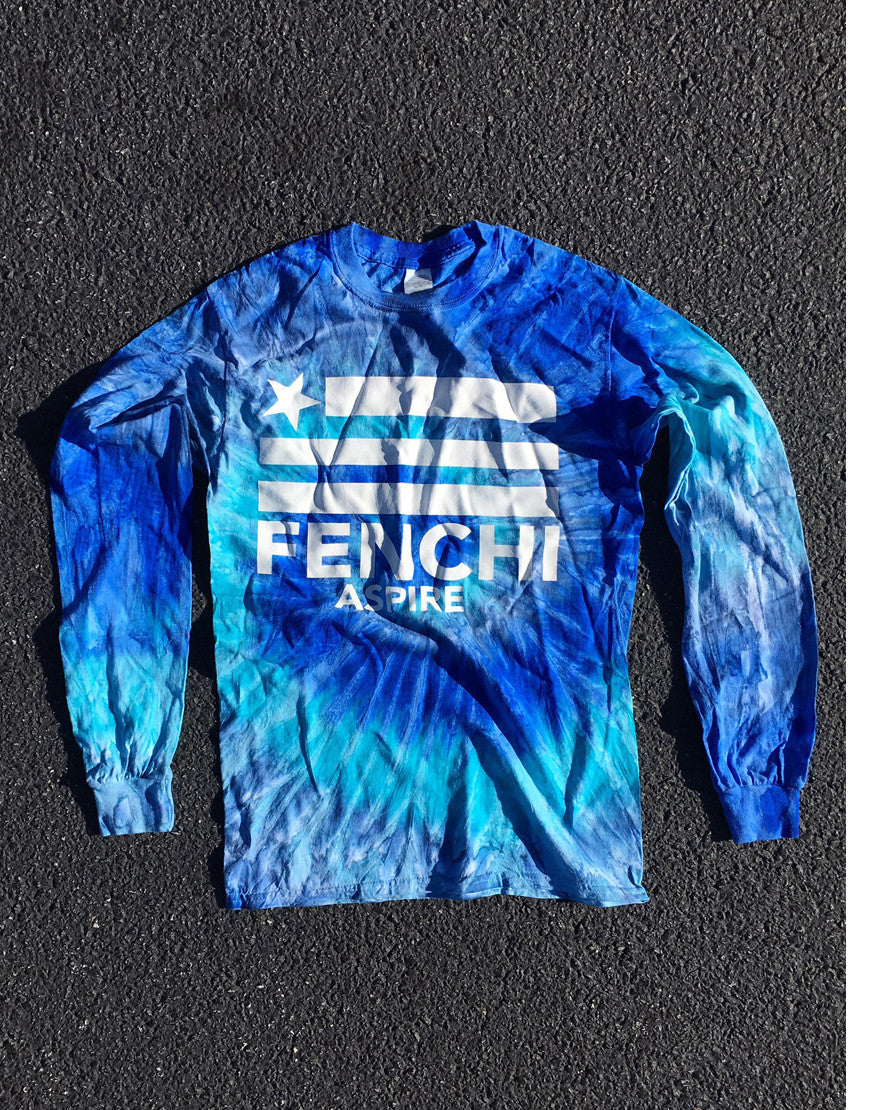 LONGSLEEVE TIE DYE ASPIRE T-SHIRT BLUE JERRY -WITH WHITE PRINT- UNISEX