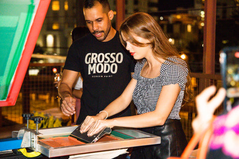 Image of girl printing her own tote bag at our PON event