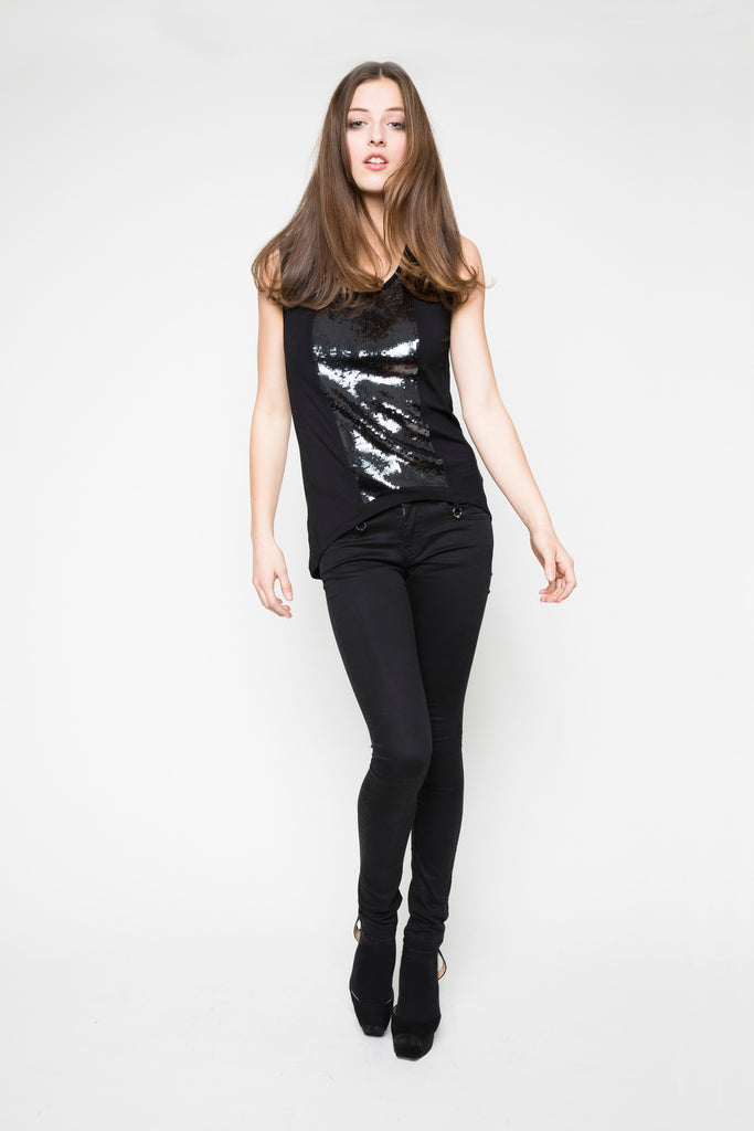 NORDENFELDT Top Mia black sequins Jeans London high waist black