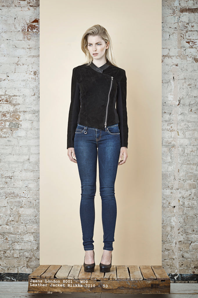 NORDENFELDT Jeans London dark blue, suede leather jacket Riika black 