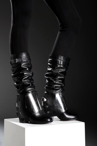 NORDENFELDT black leather boots, removable spats