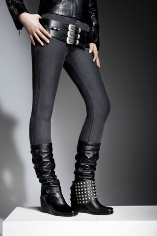 NORDENFELDT black leather boots, biker details, removable spats