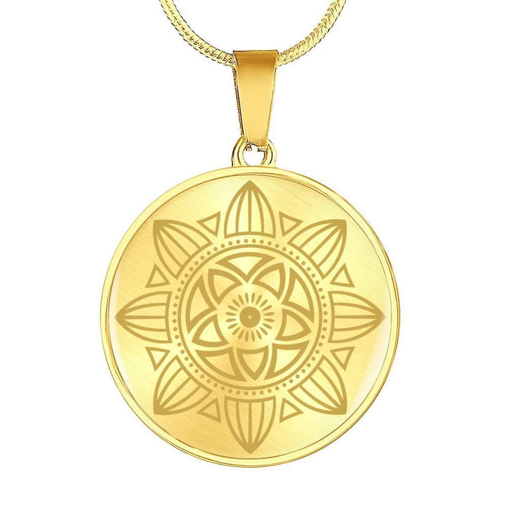 Gold Bohemian Mandala Floral Design Symbol 5 Round Pendant Necklace - Lyghtt