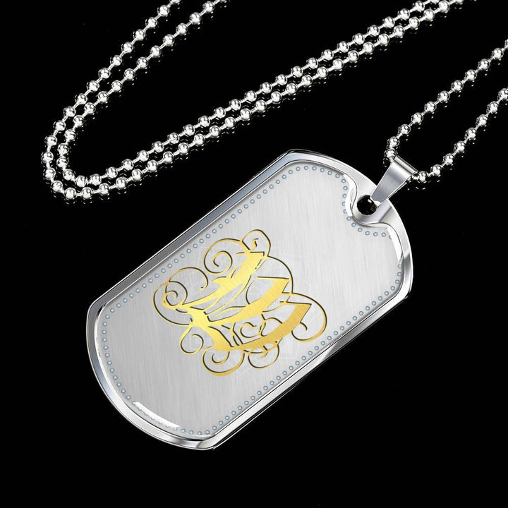 Dog Tag Pendant Necklace with Gold W Initial, Personalized, Monogram, Name - Lyghtt