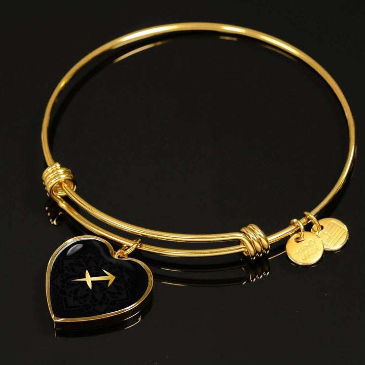 Gold on Black Sagittarius Zodiac Astrology Heart Bangle Bracelet - Lyghtt