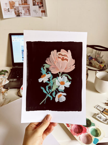 working on a painting for the botanical blooms collection 