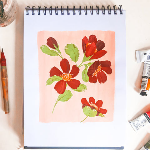painting flowers on a pink background