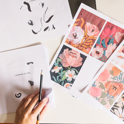checking over final designs for the Botanical Blooms collection