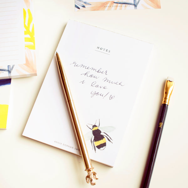 taking notes on the british bee jot pad 