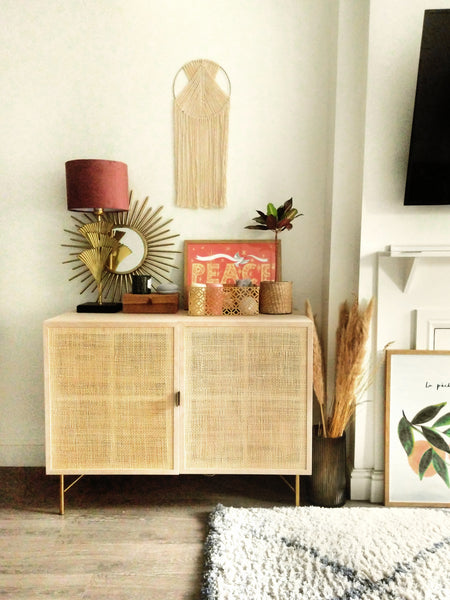 rattan living room cabinet - stying a narrow living room