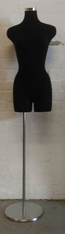 Black, thigh-cut dressmakers model