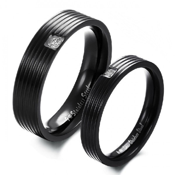 Personalized Pure Black Titanium Steel Couple Rings Evermarker 2859