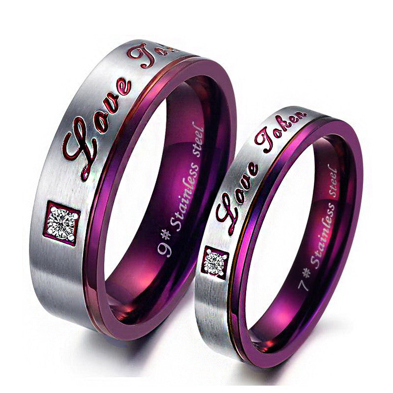 Personalized Titanium Steel Love You Purple Couple Rings Evermarker 6498