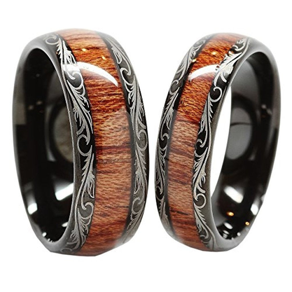 Personalized Tungsten Carbide Wedding Band Wood Inlay