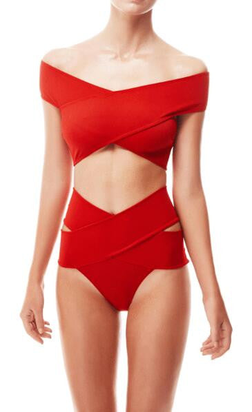 red high waisted bikini set