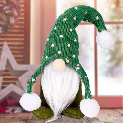 Sitting Gnome Christmas Ornament With Green Knit Beanie