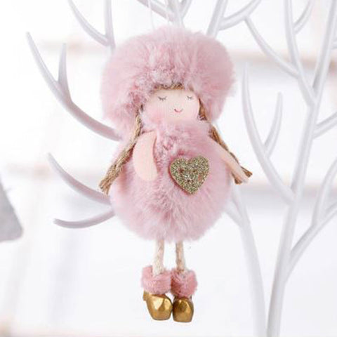 Hanging Christmas Angel Ornament With Fluffy Hat - Pink