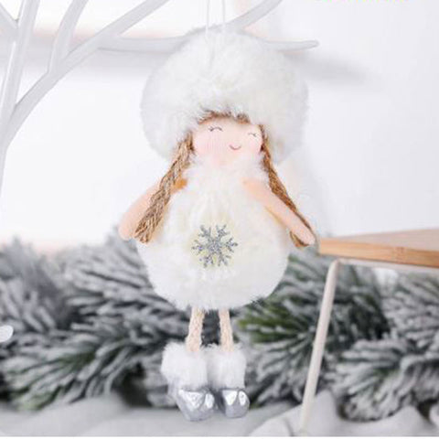 Hanging Christmas Angel Ornament With Fluffy Hat - White