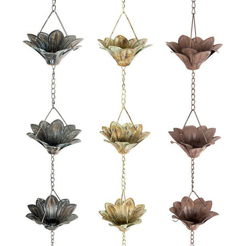 Lily Flower Rain Chain - Rust Blue