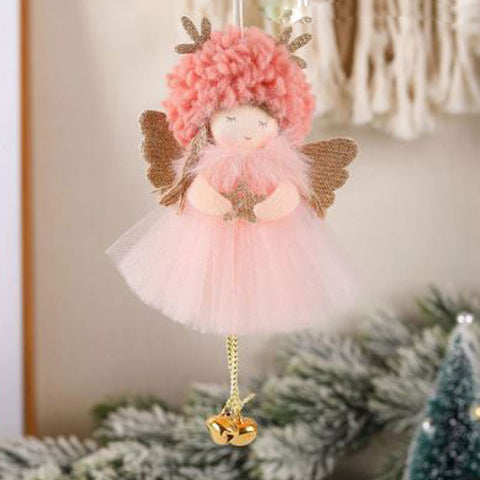 Hanging Christmas Angel Ornament With Heart - Pink