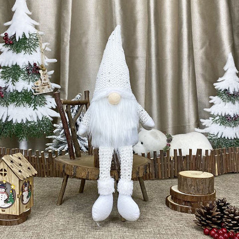 Sitting Gnome Christmas Ornament White With Dangly Legs