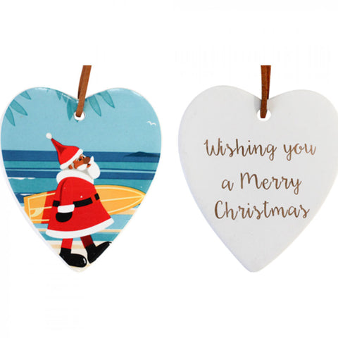 Coastal Santa Merry Christmas Hanging Heart Ornament