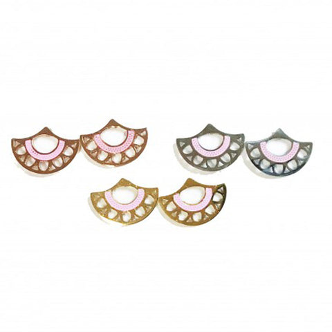 Fan Stud Earrings - Pink and Silver - mmturffarm