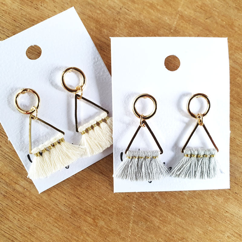 Cream Triangle Tassel Earrings - The Chic Nest