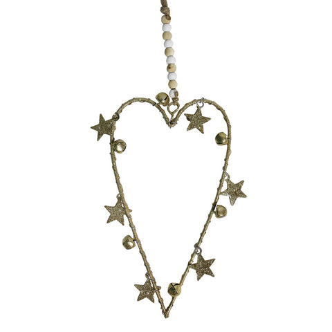 Hanging Gold Heart With Stars