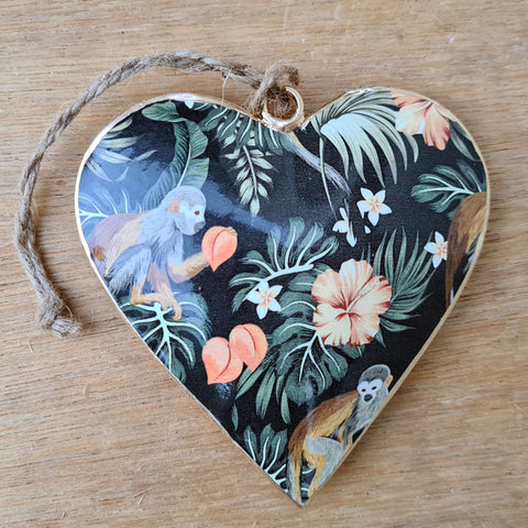 Jungle Metal Heart Ornament - Hibiscus