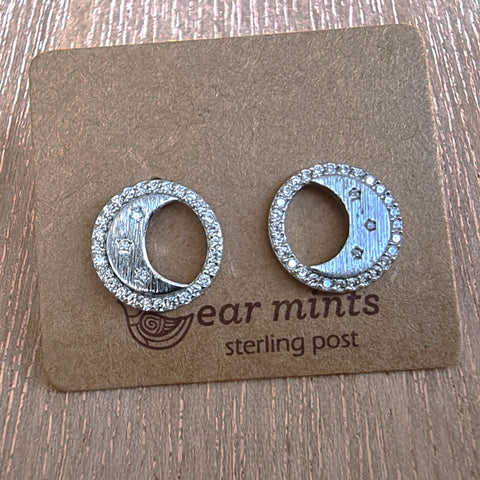 Moon Ear Mints Earrings - Silver With Cubic Zirconia