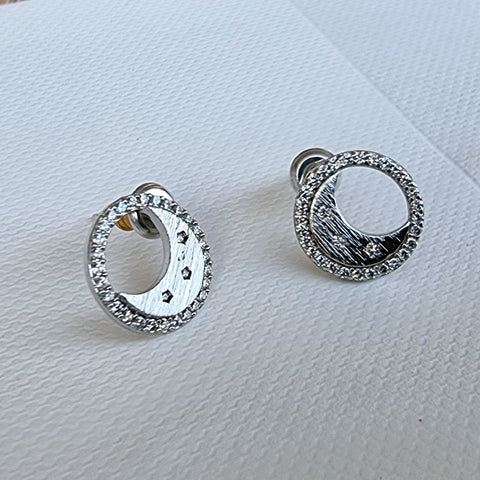 Moon Ear Mints Earrings - Silver With Cubic Zirconia