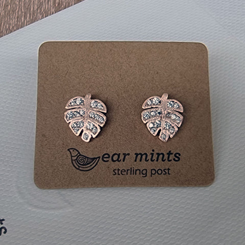 Palm Leaf Ear Mints Earrings - Rose Gold With Cubic Zirconia