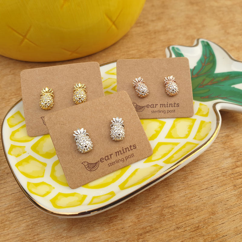 Pineapple Ear Mints Earrings With Cubic Zirconia - Silver