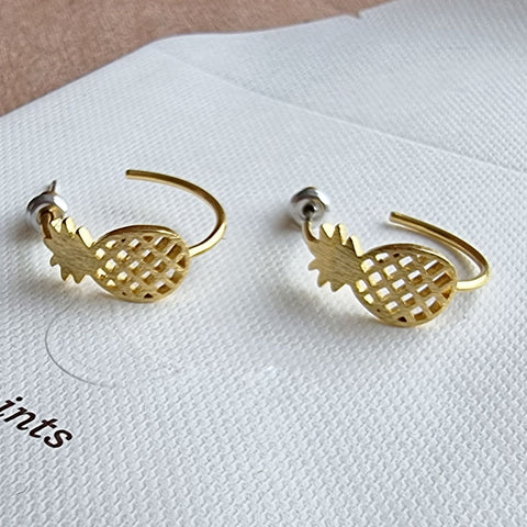 Pineapple Hoop Stud Ear Mints Earrings - Gold