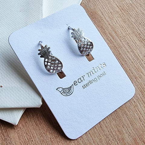 Pineapple Hoop Stud Ear Mints Earrings - Silver